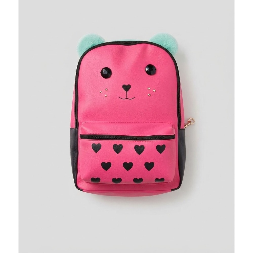 Luv Betsey Johnson Bear Backpack Kids OS Pink Mint Heart Faux Leather Excellent